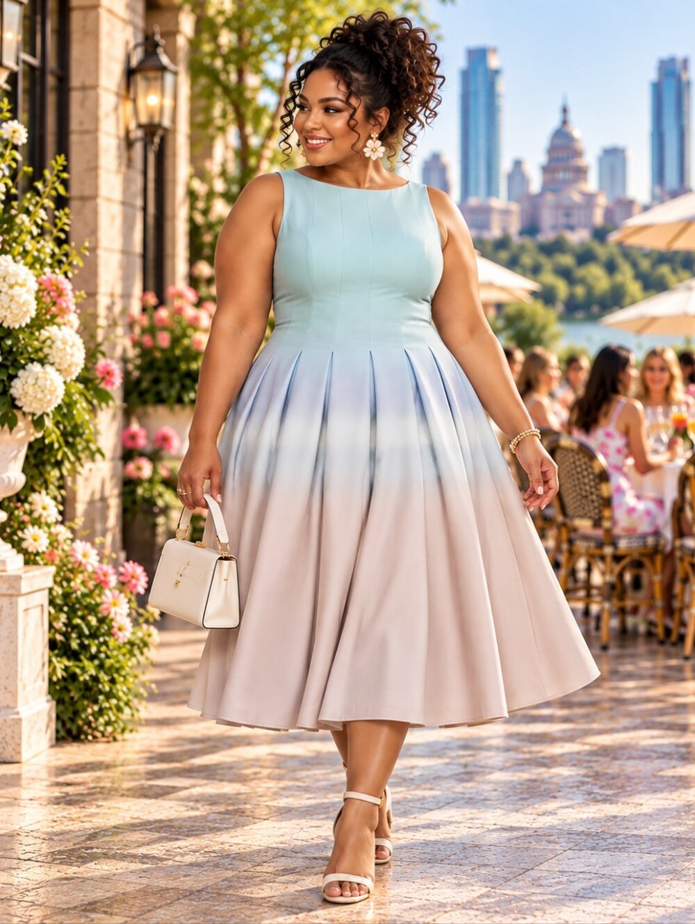 NWT DKNY Ombre Pleated Fit & Flare Midi Dress Size 20W